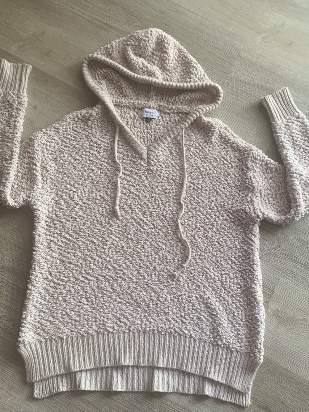 Cozy Women's Hooded Popcorn Knit Sweater  by JJ Boutique - Light Beige
SZ M/L
